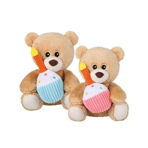 Ours en peluche d'anniversaire avec <span class=keywords><strong>bougie</strong></span> cupcake, ours en peluche doux et moelleux, animal en peluche personnalisé avec logo, décoration pour baby shower et anniversaire - Product Image 1