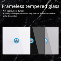 Interrupteur à bascule en verre trempé sans cadre LangYeao 1/2/3/4 voies 86x86mm, indicateur LED bleu, plaque murale à levier métallique