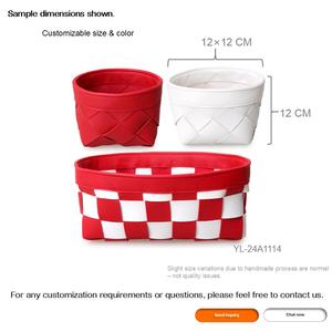 Cestas de Almacenamiento Plegables de Cuero PU, Diseño a Cuadros Rojos y Blancos, Tejidas a Mano, Juego de 3 Piezas, Impermeables, Ahorran Espacio, <span class=keywords><strong>para</strong></span> Decoración del Hogar - Product Image 3