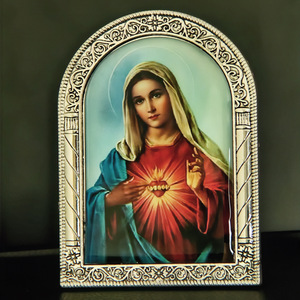 Artesanía Religiosa, Iconos Católicos de Jesús y la Virgen María, Decoración para el Hogar, Arco Dorado y Plateado - Product Image 4