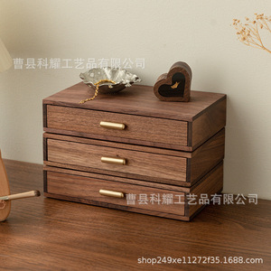 Wooden Drawer Storage Box 24x14.5x5.2cm Desktop Organizer For Office <b>Home</b> Use - Product Image 3
