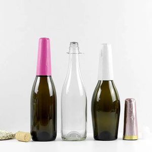 Bouteille en verre de vin étincelant vide de 750ml, bouteille de champagne en verre <span class=keywords><strong>vert</strong></span> clair avec bouchon en fil - Product Image 6