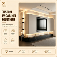 Système mural TV radial moderne de luxe avec base en marbre noir et rétroéclairage LED pour salon de villa