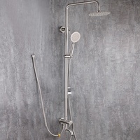 Ensemble de douche mural monocommande eau froide en acier inoxydable brossé BH 304, design moderne et épuré, avec robinet de douche céramique à effet pluie