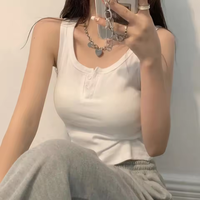 Robes d'été Couleur unie Casual Women's Teens Trendy Basic Tank Top for Women Ribbed Button Down Sleeveless Blouse