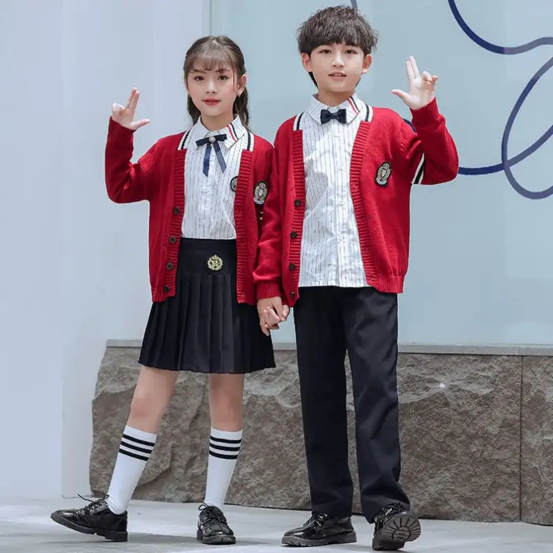 RG-Costume pleated skirt girl and boy pants matched cardigan knitted tops school uniform sweaters for high school