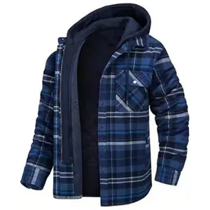 OEM Wholesale Large Size Autumn Winter Plaid Jacket Long-sleeved Hooded Fake- Two-piece Quilted Cotton Coat Jackets For Men