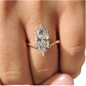 Modern 10KT Gold Marquise Lab Grown <b>Diamond</b> <b>Ring</b> 3CT Center Stone Bridal <b>Ring</b> - Product Image 1