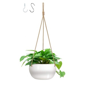 Jardinière <span class=keywords><strong>suspendue</strong></span> en céramique de 8 pouces pour l'intérieur et l'extérieur, pot de fleurs de Bohème, panier suspendu en porcelaine blanche, <span class=keywords><strong>corde</strong></span> en polyester pour le jardin - Product Image 1