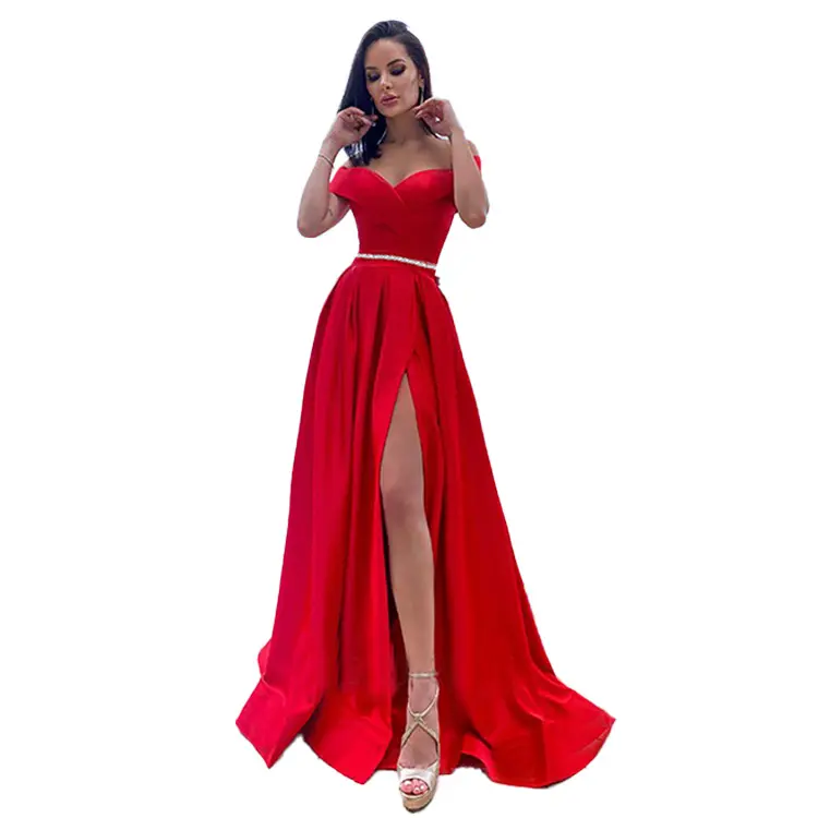 vestido longo Long skirt trailing party evening dress off the shoulder red dress