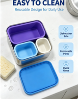 Boîte à sandwich en acier inoxydable à 3 compartiments, anti-fuite, compatible micro-ondes, capacité de 900 ml, couvercles réutilisables, boîte à lunch pour la préparation des repas, chauffable