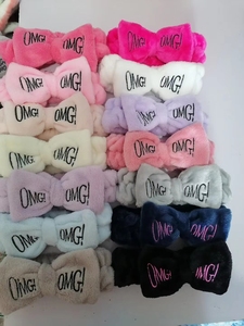 Wholesales Girls Cute <strong>Face</strong> <strong>Washing</strong> Plush Hairband OMG Letters Bow Coral Fleece <strong>Headband</strong> - Product Image 6