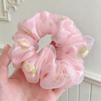 Vente en gros de chouchous pour cheveux en tulle floral élégant, à motif floral, très élastiques, pour mariages, fêtes et vacances