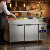 Table de préparation commerciale en acier inoxydable pour salades, réfrigérateur de préparation pour sandwichs et pizzas à 2/3 portes, refroidi par air, avec bacs GN, taille personnalisée OEM