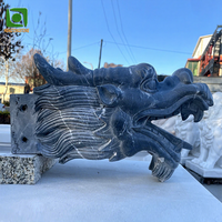 Statue de dragon en marbre noir et blanc sculptée à la main, taille personnalisée, pour décoration de jardin extérieur, avec becs verseurs d'eau