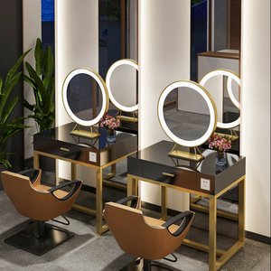 Led ayna kuaför güzellik salonu saç <span class=keywords><strong>Salon</strong></span> stüdyosu çift yüz makyaj aynası lambası çift yüz masaüstü ayna yuvarlak gümüş - Product Image 2