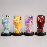 Boîte cadeau de roses en savon avec dôme en acrylique, bouquet éclairé de 7 roses pour anniversaire, mariage, décoration de la maison