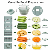 9-in-1 Salade Dehydrator met Groentehakker Efficiënt Keukenhulpmiddel voor Snel Wassen en Snijden van Fruit en Groenten