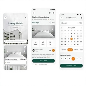 Reserva hoteles fácilmente con una aplicación móvil inteligente que ofrece búsqueda rápida, selección de habitaciones, reservas y confirmación instantánea. - Product Image 1