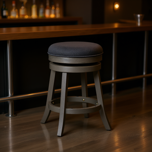 Sgabello da bar da 24 pollici in grigio anticato con seduta in tessuto color antracite per uso al bar - Product Image 2