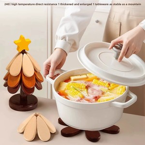Elegant Christmas <b>Tree</b>-Shaped Insulated Placemat Table Mat Solid Wood Heat-Resistant Foldable Coaster Bowl Pad - Product Image 2