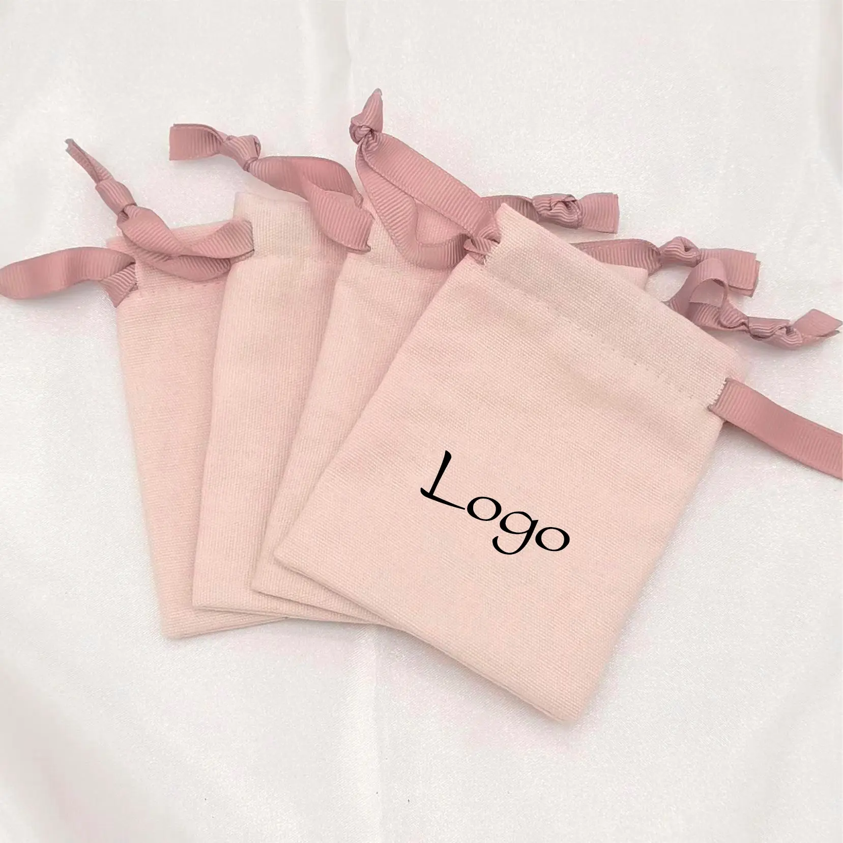 2024Custom Cotton Canvas Bags Candy Wedding Gift Packing Bags linen drawstring Ring Bracelet Dust-proof bag
