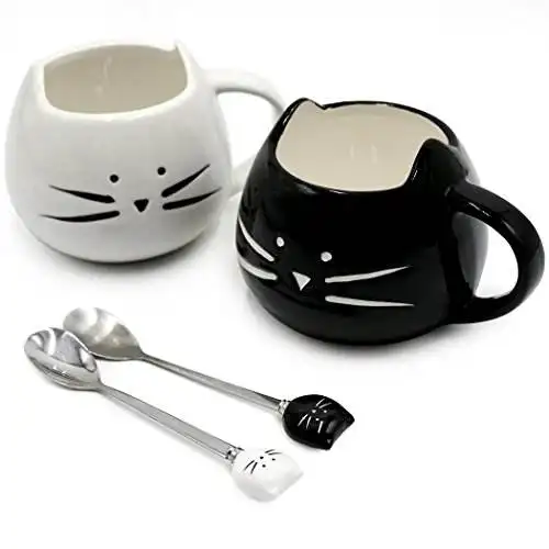 थोक रचनात्मक प्यारा कार्टून काले और सफेद 3D बिल्ली यात्रा कॉफी मग युगल मग के लिए उपहार