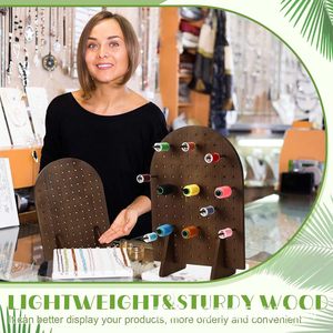 Wooden <b>Bracelet</b> Storage Rack Desktop Jewelry Display Stand Oval Solid Wood Keychain Organizer with 25 Pegs for Necklace - Product Image 4