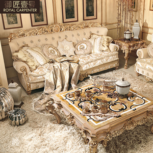 Set di Divani in Stile Europeo Italiano Lussuoso Nuovo Classico Francese Personalizzabile in Legno Massello per Salotti di Grandi Ville - Product Image 1