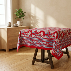 Prabhava <b>Red</b> Printed Cotton Customizable Durable 50D/24F Table <b>Runner</b> Paisley Floral Pattern Traditional Style Home Use Machine - Product Image 2