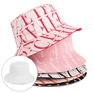 eimer hut orange männer Suppliers-Frauen Herren Unisex Bunte Bulk Cotton Custom Printed Logo Reversible Wide Brim Bucket Hat