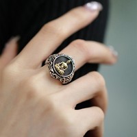 Bague Bouddha en argent sterling 925 vintage pour femme, style bande ouverte réglable