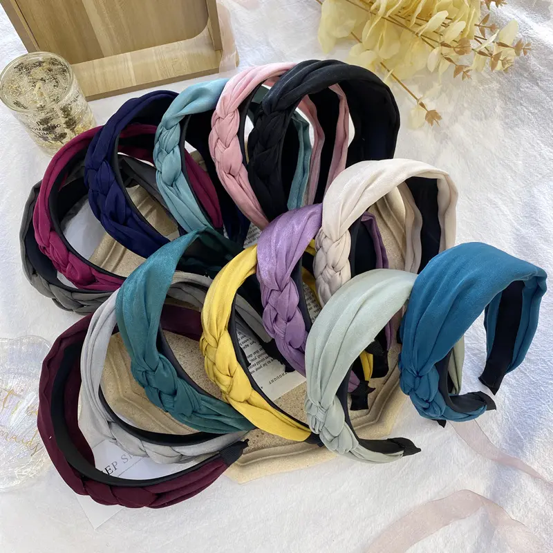 한국어 패브릭 모자 와이드 사이드 밴드 간단한 트위스트 브레이드 매듭 머리띠