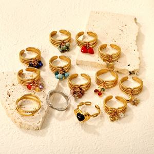 Stainless Steel Jewelry 18K Gold Plated Charm Open <b>Rings</b> Set Stackable Multi Gemstone Heart Star <b>Pearl</b> Dangle <b>Rings</b> for Women - Product Image 1