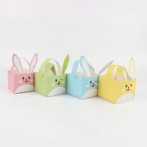 Happy Easter Colorful Rabbit Egg Shape Candy Cookie Goodie Gifts Treat Box with Handle