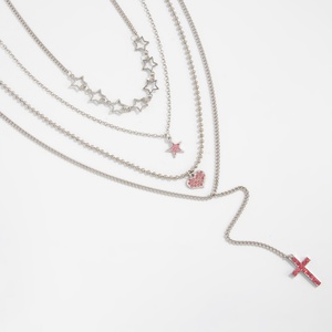 Juego de Collares con Colgantes de Corazón, Estrella y Cruz con Pedrería Rosa Estilo Y2K para Mujer, Cadenas de Clavícula Apilables a la Moda, Accesorios y Regalos - Product Image 6