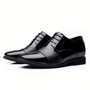 Mocassins en cuir à bout pointu pour hommes, à enfiler, avec talon compensé dissimulé, nouvelle collection, en cuir véritable, pour le bureau, la carrière et les mariages - Product Image 2