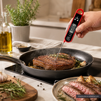 Thermomètre alimentaire numérique pliable en acier inoxydable 304 de qualité alimentaire, lecture rapide, sonde pliable, fonction de maintien pour la température de la viande