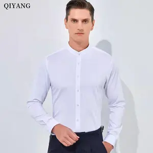 Оптовая продажа, индивидуальные мужские официальные тонкие белые рубашки с длинным рукавом лучшего качества, ткань CVC