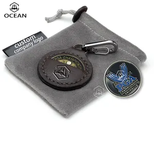 Custom Enamel Golf Ball Marker Customized Logo High Quality Embossed Genuine Leather Case With Ball Marker