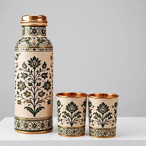 Juego de Botella y Taza de Agua Ecológicas de Cobre Oriental con Diseño Clásico, Vajilla Portátil para Viajes y Uso en Exteriores - Product Image 1