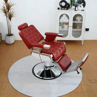 Fauteuil de barbier moderne rouge capitonné |   Fauteuil de Salon Hydraulique Robuste en Cuir avec Tête Inclinable et Rotation à 360 Degrés