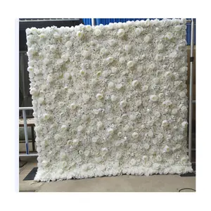Floral Wall 3D Roll Up Hanging Ivory Rose Hydrangea Artificial Silk White Flower Wall Backdrop For Wedding Decoration Party