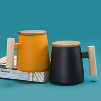 Mug à thé en céramique personnalisé avec poignée en bois massif, mug à thé en grès avec couvercle et infuseur, mug avec passoire à thé