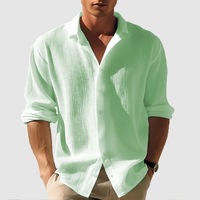 Kemeja Cardigan Pria Poliester Terbaru, Warna Solid, Formal, Lengan Panjang, Kancing, Kerah Turn-down, Sederhana, dan Bernapas