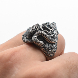 Bague Serpent Vintage MaiYi <span class=keywords><strong>Argent</strong></span> 925 Bague Crâne <span class=keywords><strong>de</strong></span> Serpent Bague Signet pour Hommes - Product Image 5