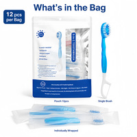 Kit de soins dentaires jetable 5 en 1 pour voyage, brosse à dents en nylon souple, gratte-langue, fil dentaire, dentifrice, étui compact mini