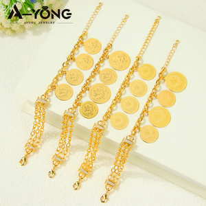 Bracciali con ciondolo a moneta in <span class=keywords><strong>oro</strong></span> 18 carati dal design classico <span class=keywords><strong>turco</strong></span> Ayong, catene regolabili, bracciali da donna con zirconi, gioielli. - Product Image 1