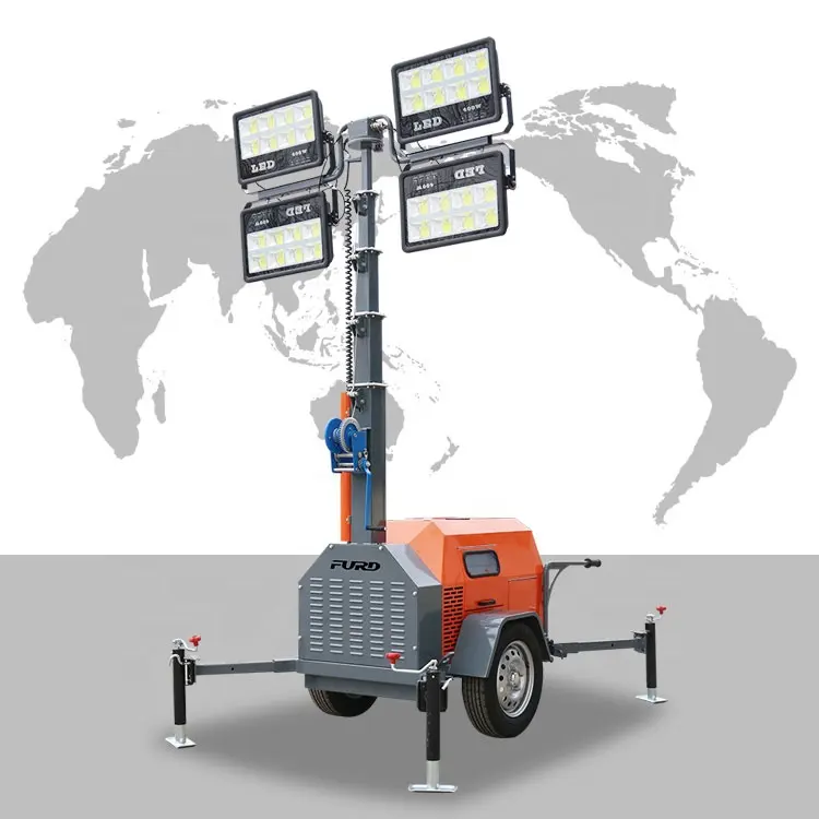 Outdoor telescopic mobile tower light 7m trailer mobile construction emergency led mobile lighting tower