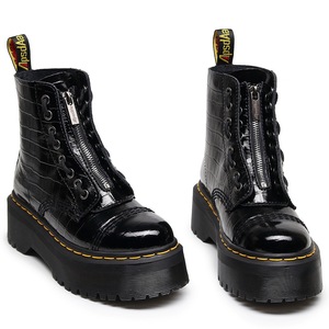 Botas de locomotora bordadas de doble capa con suela gruesa y 8 agujeros, con cremallera frontal, botines estilo inglés con cordones - Product Image 5